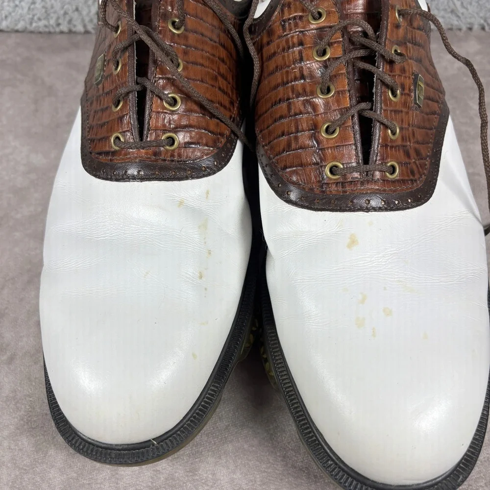 FootJoy Golf Shoes Mens 13 White Brown DryJoys Tour 53612 Croc Saddle Spiked